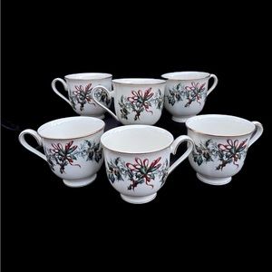 Six Lenox Winter Greeting Holiday China Tea Cups